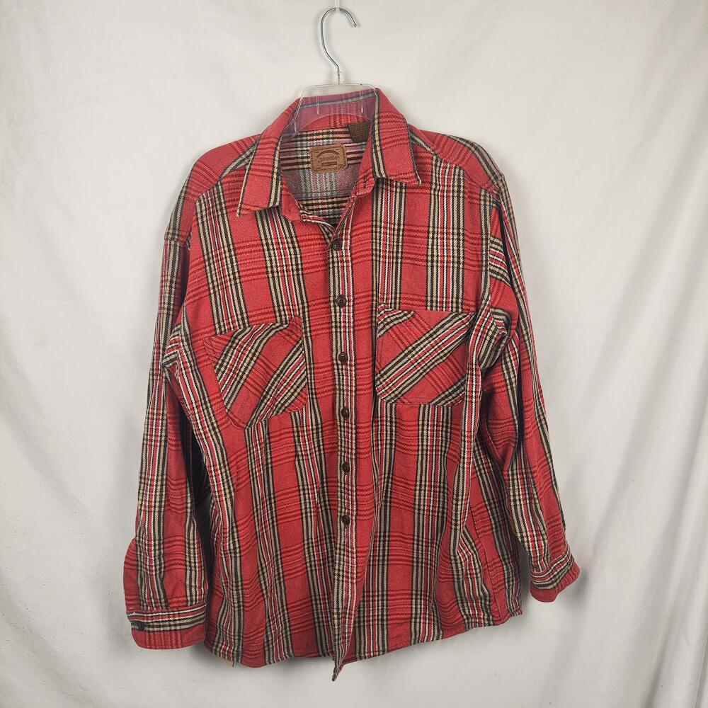 St. John's Bay Shirt Mens LT Red Plaid Heavyweight Flannel Long Sleeve Button Up